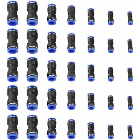 Connecteur pneumatique droit rapide 35pcs – Raccords en plastique bleu – Diamètres 4/6/8/10/12/14/16mm – Haute résistance à la pression (1/4)