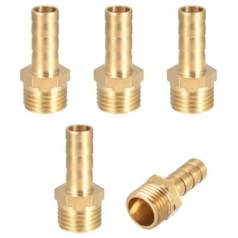 5Pcs Brass Hose Barb Fitting Connector 8mm Barb x G1-4 Male Pipe Adapter (1/5)