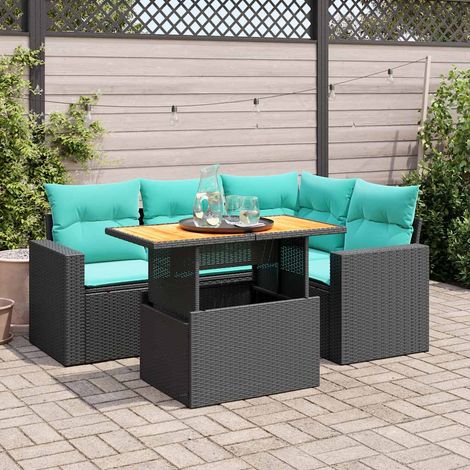 vidaXL 5 Piece Garden Sofa Set with Cushions Black Poly Rattan (1/5)