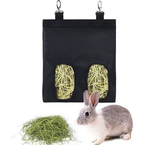 Mangeoire pour Lapin, Cochon d'Inde, Foin, Mangeoire pour Lapin, Chinchilla, Sac de Rangement (Noir) (1/5)