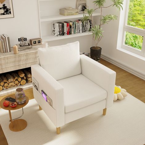 Sillón de relax con bolsillo de almacenaje y cojín incluido, 71 x 68 x 82 cm, beige, DESVIAE (1/5)