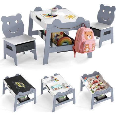 Set tavolo attività per bambini 5 in 1 con contenitore, grigio