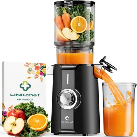 LINKChef Extracteur de Jus Vertical Slow Juicer 200W avec Goulot Large 115 mm