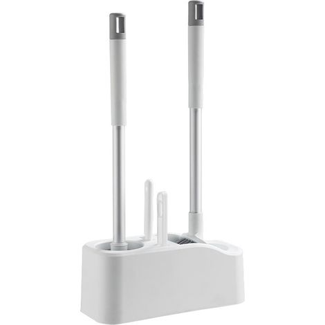 Juego de dos escobillas de inodoro de pared premium, escobilla de inodoro de plástico con mango largo y base porosa, escobilla de inodoro para baño, limpieza de baño