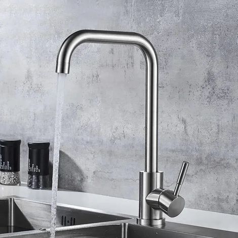 Robinet de Cuisine Monocommande Bec Pivotant Inox Satine (1/4)