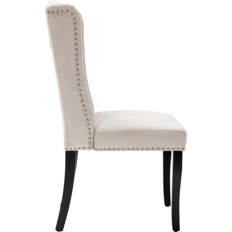 Set di 4 sedie da pranzo in velluto con gambe in rovere, bottoni e borchie beige MODENUIT (1/5)