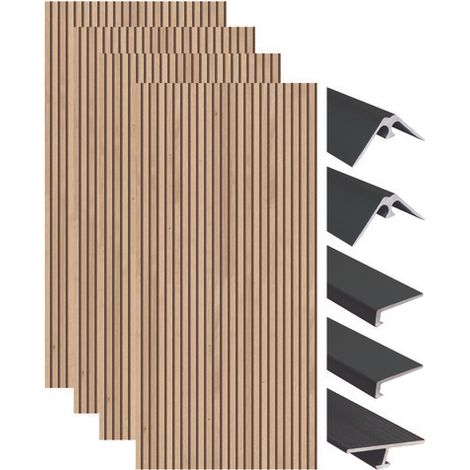 ONDEE ZEN - Pack montage 4 panneaux muraux en niche - Tasseau bois 200 cm - profilés noirs (1/4)