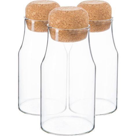 Lot de 3 bouteilles de rangement en verre 180 ml avec couvercles en liège style moderne (1/5)