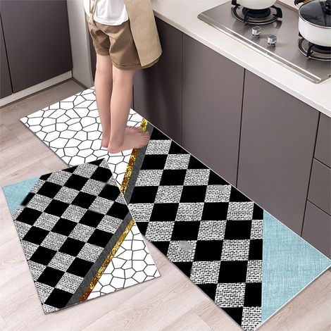 Tapis De Cuisine - Antidérapant - Amortissant - Imperméable - Pour Salle De Cuisine Et Bureau - 40x60 cm Et 40x120 cm - Noir - Lot De 2 (1/5)