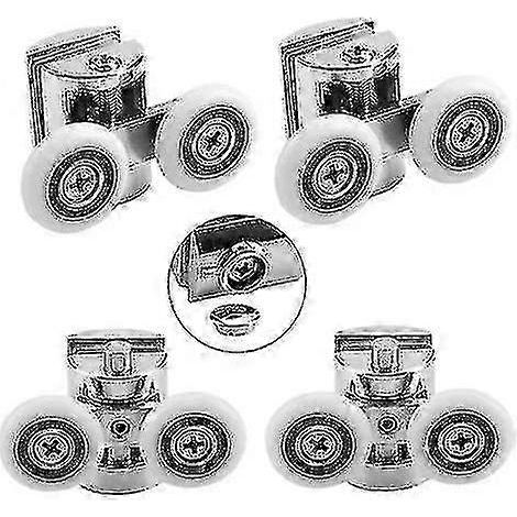Roulettes pour rail de porte de douche (lot de 4, roulettes doubles de 23 mm en alliage de zinc massif) compatibles avec les parois de douche coulissantes en verre (1/5)