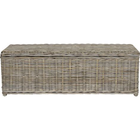Vente-Unique – Coffre de jardin en kubu gris naturel – L130 x P45 x H44 cm – Tissage résistant aux intempéries – Livré monté (1/4)