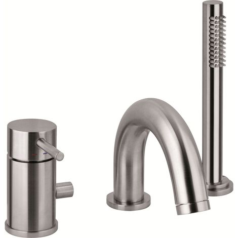Miscelatore bordo vasca colore acciaio spazzolato con doccia estraibile Paffoni Light LIG047ST  Steel Looking