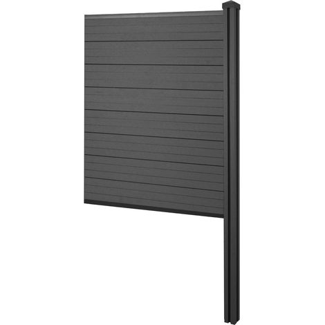 [NUNCA USADO] WPC pantalla de privacidad Sarthe, valla cortavientos, WPC poste para fijar en hormigón, Elemento de extensión estrecha, 98cm antracita
