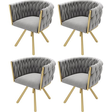 Set di 4 sedie da pranzo girevoli in velluto grigio con gambe in metallo oro MODENUIT (1/5)