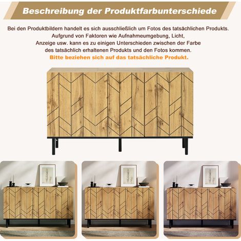 Buffet contemporain 120x35x70 cm, rangement 3 portes avec étagères, design vague, panneaux agglomérés résistants, pieds métalliques, capacité 50 kg, parfait pour séjour, salle à manger ou hall, finiti (1/5)