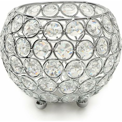 Crystal Ball Candle Holder Round Silver Bowl Candle Holders Dish Warmer for Wedding Centerpiece (12cm Diameter), Fits Candles Less than 6cm in Diameter (1/5)