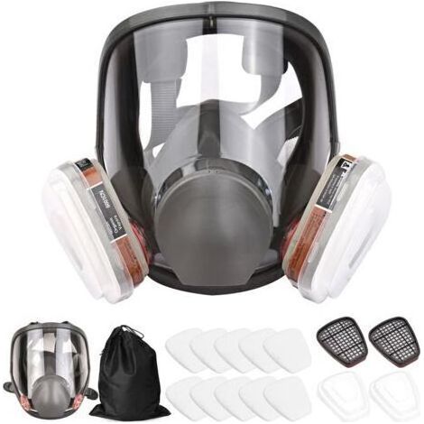 Masque à gaz réutilisable 16 en 1 – Protection contre particules – 2 cartouches + 10 filtres en coton – Ajustement confort pour travaux peinture (1/5)
