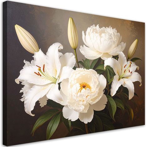 Wandbild Lilien und Pfingstrosen weiße Blumen 60x40 cm