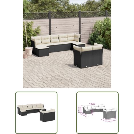 The Living Store 9-tlg. Garten-Sofagarnitur mit Kissen Schwarz Poly Rattan - Gartensorte - Esszimmergarnituren - Lounge Möbel - Outdoor Sofa - Gartenlounge