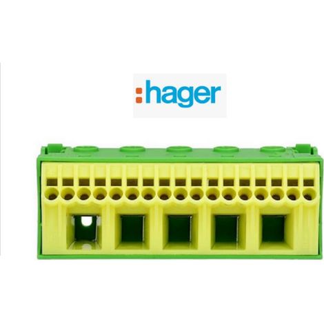 Hager – Bornier de terre sans vis 17x4 mm² – Pour 5 x 25 mm² – Dimensions 34x33x90 mm – Tableau électrique vert jaune (1/8)