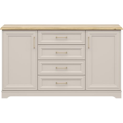 Buffet bas commode 2 portes et 4 tiroirs,coloris Cachemire / Chêne Mauvella - Longueur 154 x Profondeur 44 x Hauteur 89,5 cm (1/4)