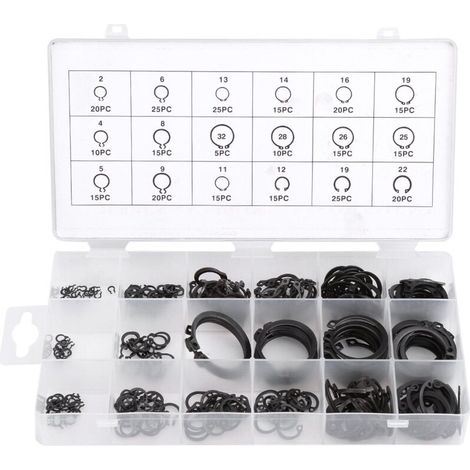 Assortiment de 300 anneaux élastiques E-clip, kit de circlips noirs, ensemble d'anneaux élastiques externes de 2 mm à 32 mm (1/5)