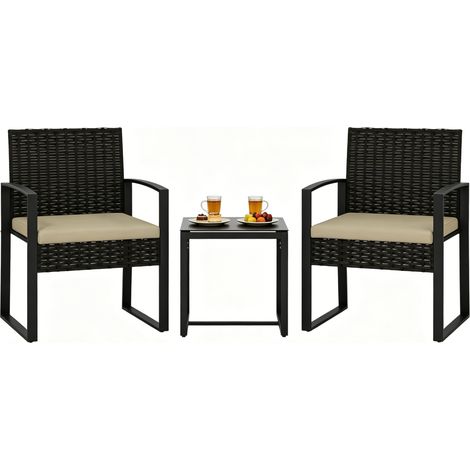 GagaSalon de jardin bistro 3 pièces, table et 2 chaises, marron (1/5)