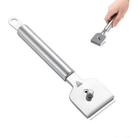 Grattoir à verre Grattoir à lame de rasoir en acier inoxydable avec 4 lames de rechange - Grattoir en vitrocéramique pour plaques de cuisson en verre et à induction (1/5)