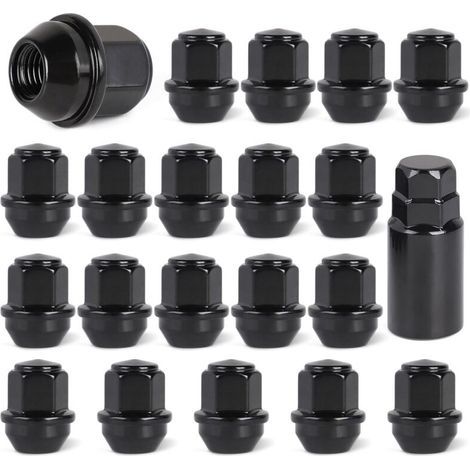 20 x Ecrou Roue M12x1.5 Noir, Écrou de Roue Anti Rouille Conique 60° Goujon de Roue Hex 19mm Compatible avec d'Origine Ford (1/5)