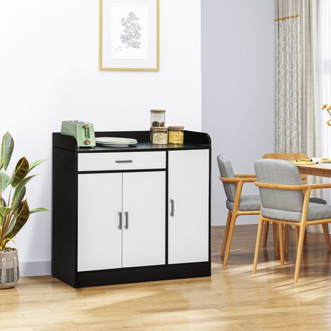 Moderner Küchenschrank aus MDF mit 2 Schränken, 1 Schublade und verstellbaren Einlegeböden, 90 x 40 x 90 cm, Schwarz-Weiß
