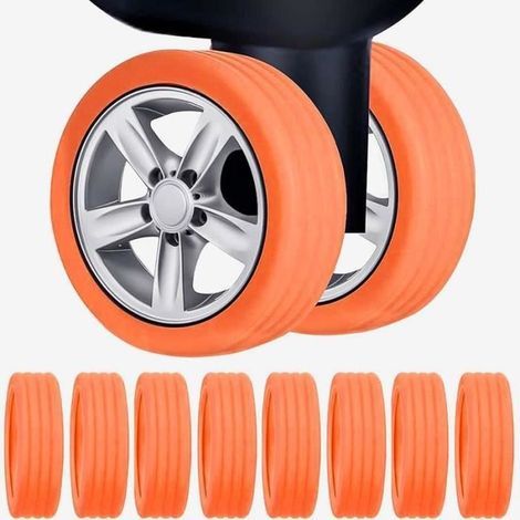 Protecteur de roue de bagage - Paquet de 8 - Silicone - Orange - Convient aux roues de 5 à 6,5 cm (1/4)