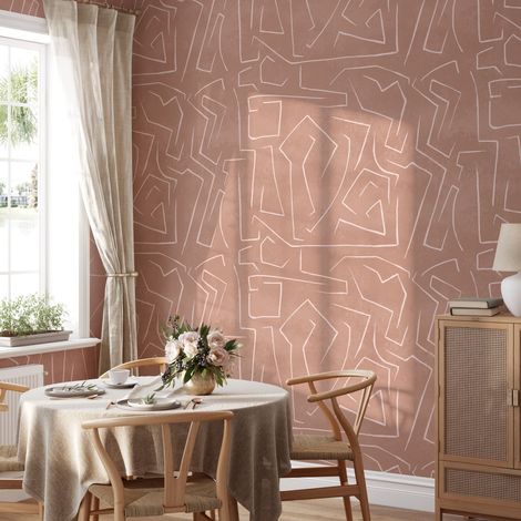 Papel pintado adhesivo diseño geométrico rosa y blanco Graffiti