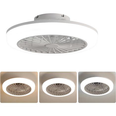 46-cm-Deckenventilator ohne Flügel mit Licht und Fernbedienung, Deckenventilator mit leisem Gleichstrommotor für Schlafzimmer und Küche, Weiß