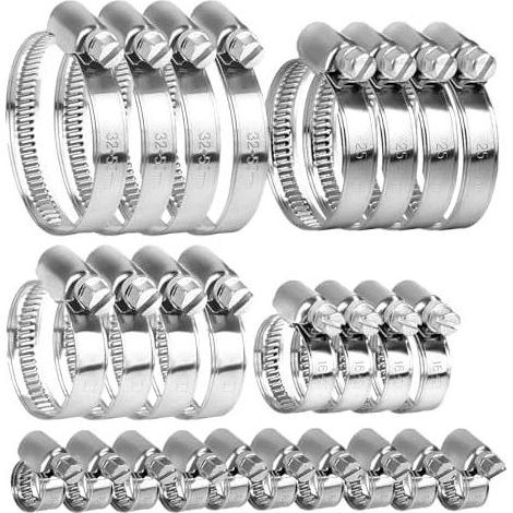 Set di 20 fascette stringitubo in acciaio inox 304, in metallo, regolabili, per rubinetti di piscine, 8-12/10-16/16-25/25-40/32-50 mm - (1/5)