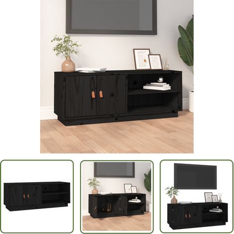 Meuble TV Noir 105x34x40 Bois de pin massif (1/5)
