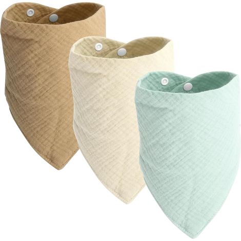 Set mit 3 Hundehalstüchern - Doppelte Reihe verstellbarer Knöpfe - Halstuch für kleine oder mittelgroße Hunde (Khaki + Cremeweiß + Grün) (1/5)