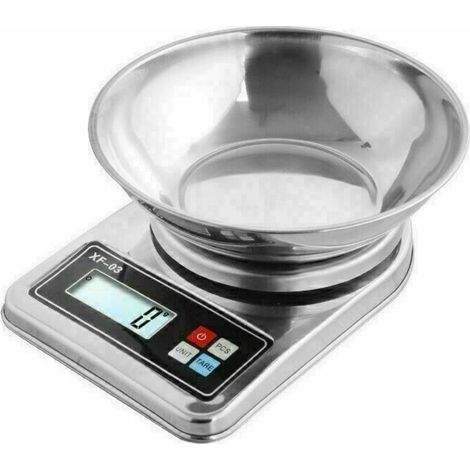 Bilancia da cucina digitale, bilancia digitale multifunzione, da 0,1 g a 3 kg, alta precisione, con schermo LCD, argento (1/5)