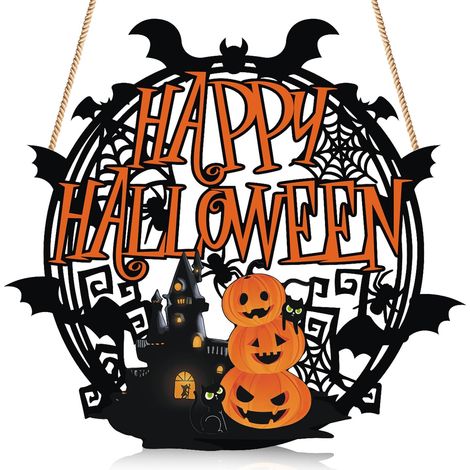 Décoration Halloween pour porte d’entrée – Plaque en forme de citrouille, ornement décoratif chaleureux pour maison, chambre et intérieur (1/5)