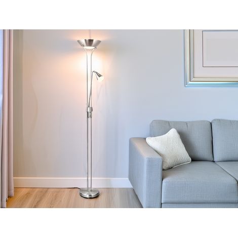 Klassischer LED Deckenfluter mit Leselampe in Silber matt, Höhe 181,5cm (1/5)