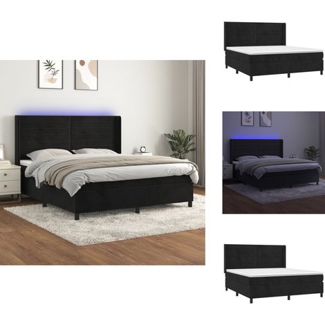 Sommier à lattes de lit matelas et LED Noir 180x200 cm Velours - Lit Capitonné - Lit Design - Lit Double - Tête De Lit Ajustable - Éclairage Led (1/5)