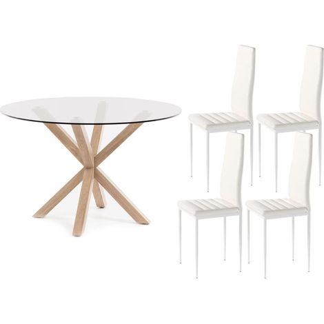 Pack Mesa Redonda de Cristal Templado + Sillas polipiel/metal