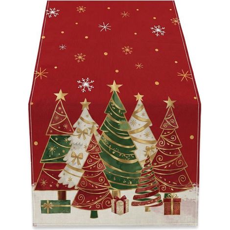 Chemin de Table Noël 183 × 33 cm, Lin Déco table Noël, centre de table festif, usage quotidien, pour salle à manger, nappe de Noël (1/4)
