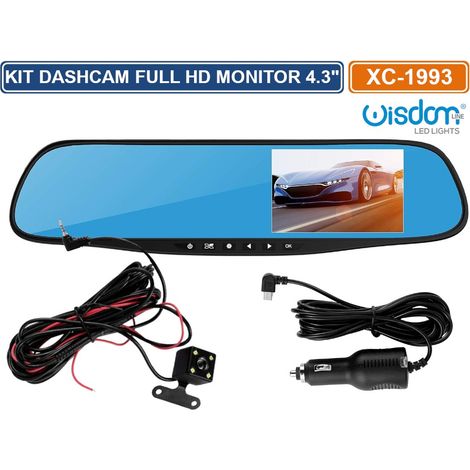 KIT SPECCHIETTO RETROVISORE MONITOR 4.3" CON DASHCAM E TELECAMERA RETROMARCIA REGISTRA SD CARD FULL HD 1080P - (1/5)