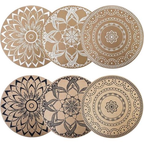 set de table lavable set de table rond en pvc tissé lot de 6 sets (1/5)
