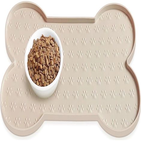 TuseRxln Set de Table - Chien ou Chat - Silicone Etanche - 49x25 cm - Pour Gamelles - Gris (1/5)