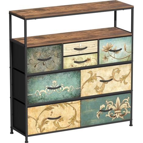 Commode VEDECASA à 8 tiroirs en tissu, coiffeuse style bohème, meuble TV pour chambre, buffet avec plateau en bois, tiroirs en tissu et structure en métal pour salon (1/5)