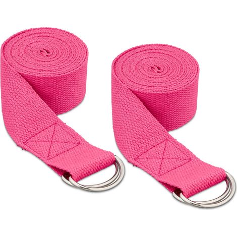 Relaxdays Yogagurt 2er Set, Dehnungshilfe, 250 x 3,8 cm, Yogaband für Anfänger und Fortgeschrittene, Baumwolle, pink