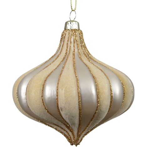 Kaemingk – Suspension de Noël en forme d'oignon argenté/doré/beige – Plastique, paillettes et feutre, Ø 10 cm