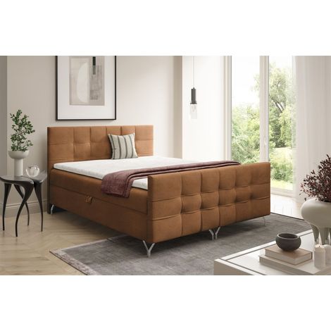 Boxspringbett Schlafzimmerbett PERLA PREMIUM 160x200cm Stoff Coral Braun