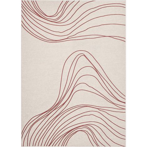 Tapis contemporain en viscose beige - beige et rouge (1/4)